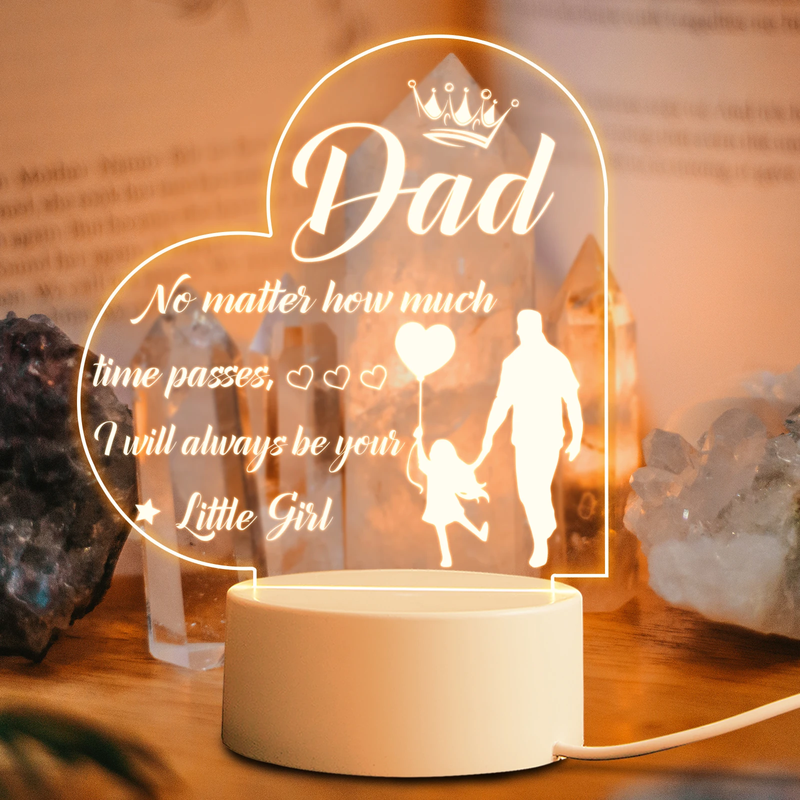 Father's Day Birthday Thanksgiving Gifts for Dad from Daughter Son Personalized Acrylic 3D LED Night Light Bedroom Decoration night lights for adults