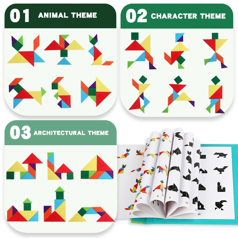 Wooden Jigsaw Magnetic Tangram Puzzle Book Educational Toys For