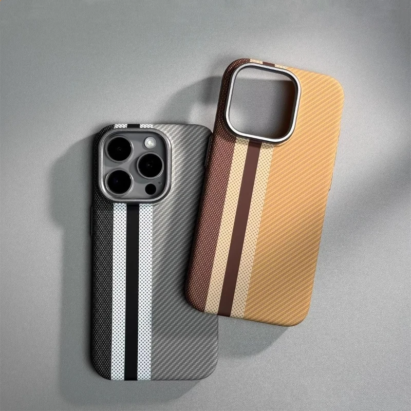 Abstract Carbon Fibre MagSafe Case with Alloy Lens Bumper and Wireless Charging Capability
