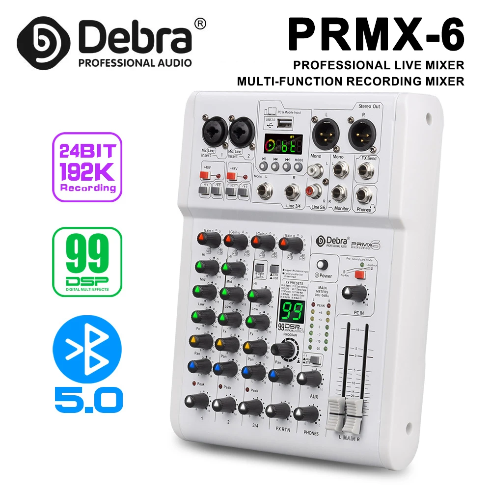 Debra PRMX-6 오디오 믹싱 콘솔, 99개의 DSP 디지털 리버브 기능 탑재, 24비트/192kHz 지원, 스튜디오용, 믹서