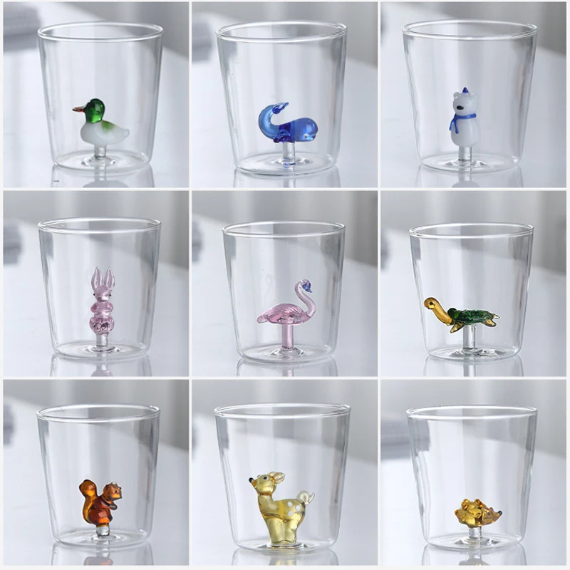 3D Creative Handmade Bubble Glass Cup Three-Dimensional Animal Plant Shape Coffee Milk Drink Cute Transparent Glass Cup Gift