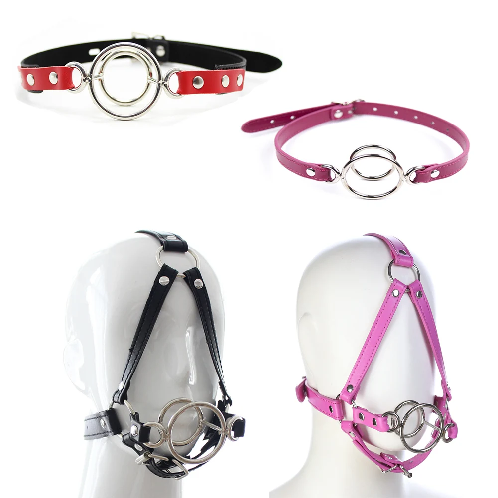 PU leather Adjustable Head Harness Straps Metal Double O Rings Open