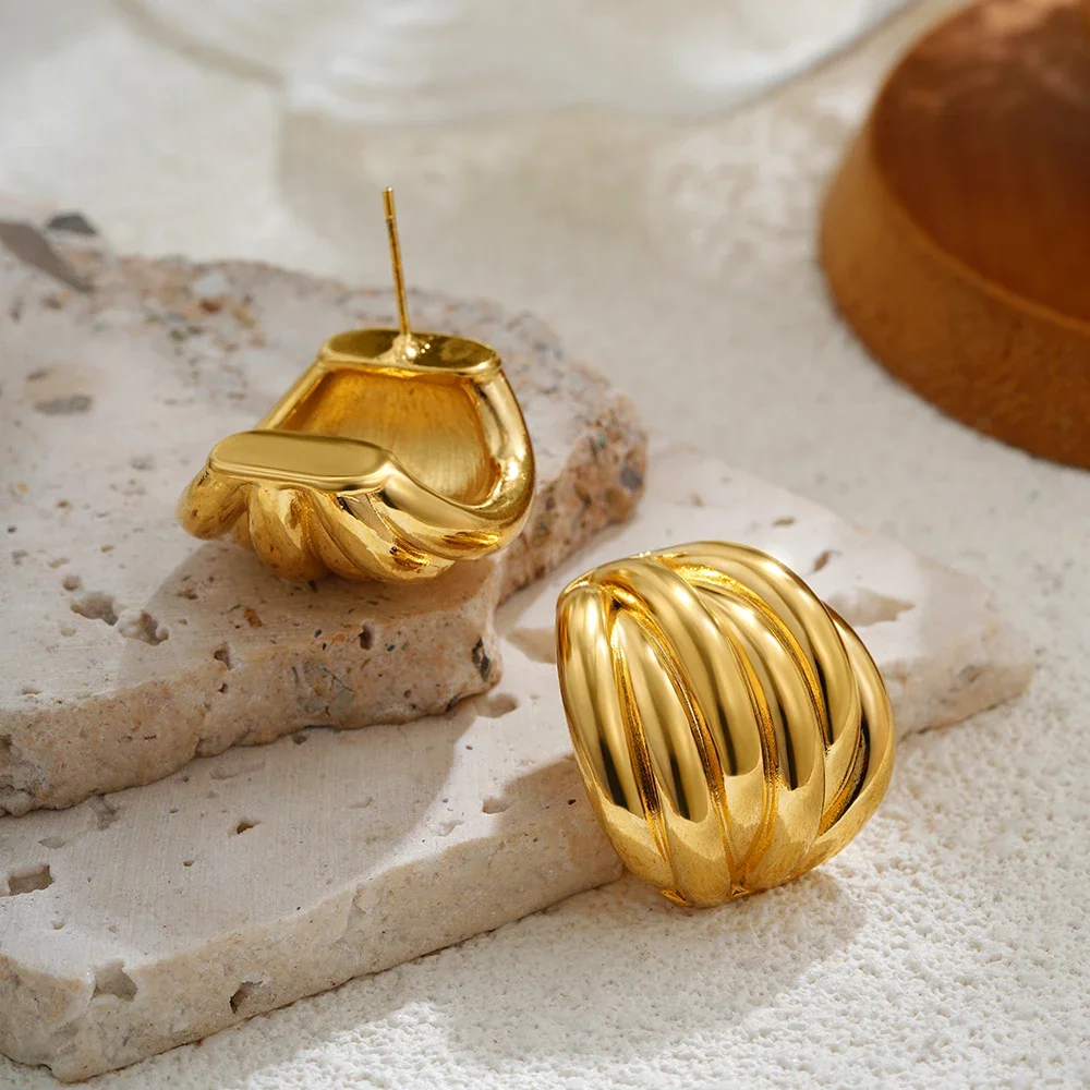 Vintage Multilayer Spiral Metal Big Stud Earrings for Women Chunky C Shape Hoops Huggie Earring 18K Gold Plated Punk Jewelry New