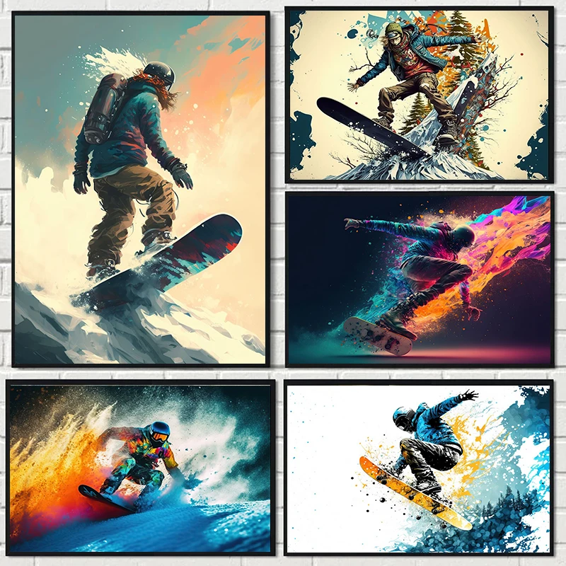 

Winter Sports Snowboard Skiing Posters and Prints Canvas Painting Morden Skiing Wall Art Pictures Living Room Skiing Club Decor