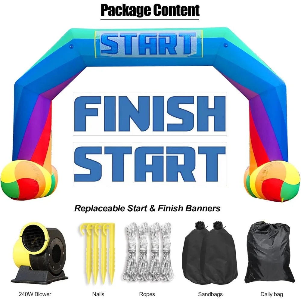 Inflatable Start Finish Line Rainbow Arch 20ft with 240W Blower, Outdoor Inflatable Archway for Party Race Advertising Commerce
