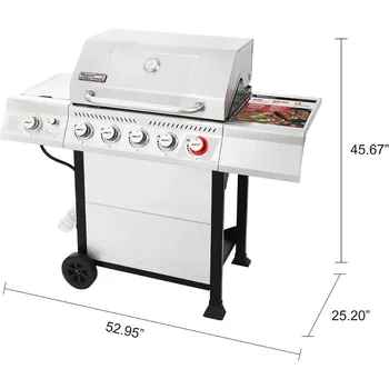 5-Burner BBQ Propane Grill, Stainless Steel Barbecue Gas Grill for Outdoor Patio Garden Picnic Backyard Cooking, 64,000 BTU 5