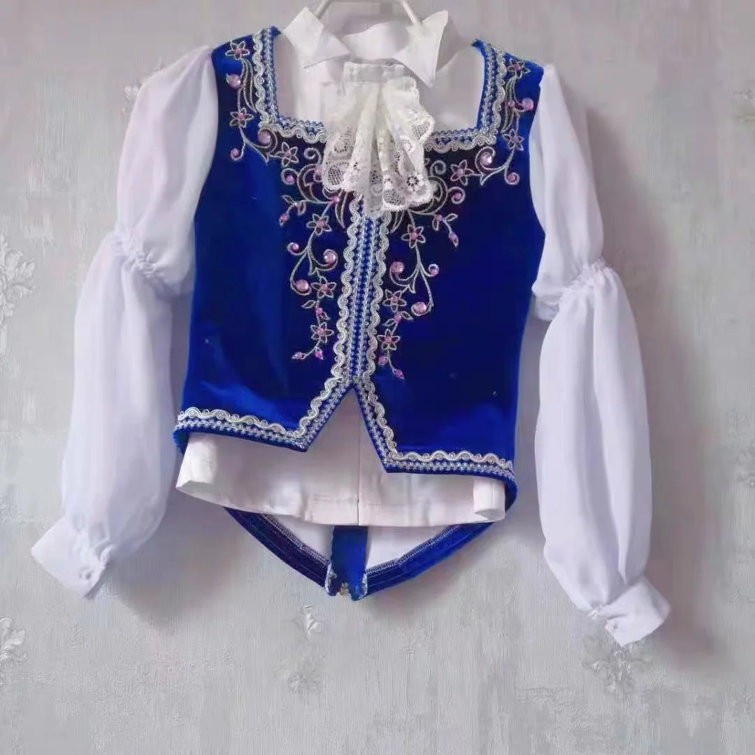 

2024 new customized Prince Giselle Swan Lake ballet costume blue embroidery two-piece set can be customized