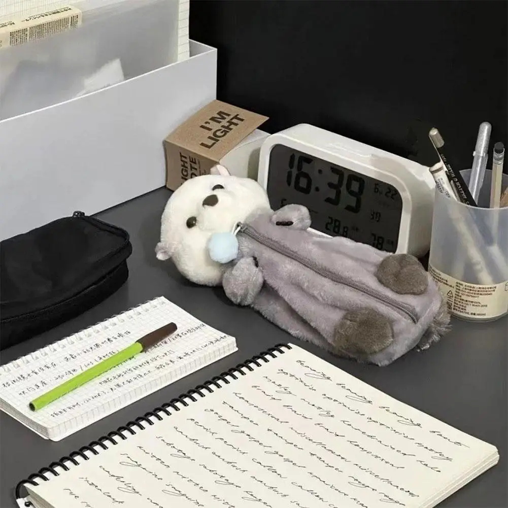 창의적인 바다 수달 봉제 인형 연필 케이스, 인스 펜, 메이크업 펜, 동물 연필 파우치 거치대, 매력적인 정리함 St B5M7, 1 개