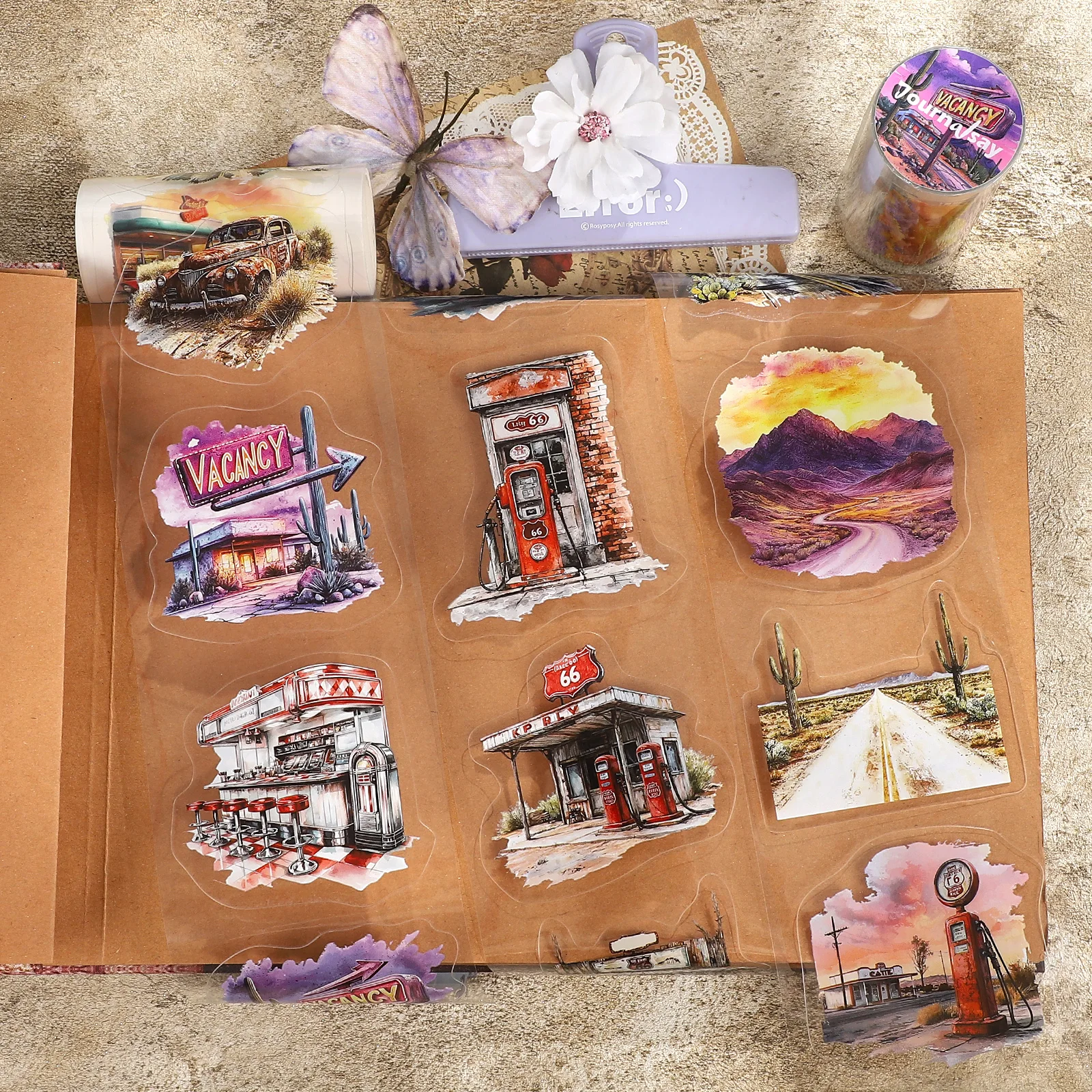 80mm*200cm 빈티지 고속도로 여행 자동차 풍경 PET 테이프 크리에이티브 DIY 저널 재료 콜라주 스크랩북킹 문구류