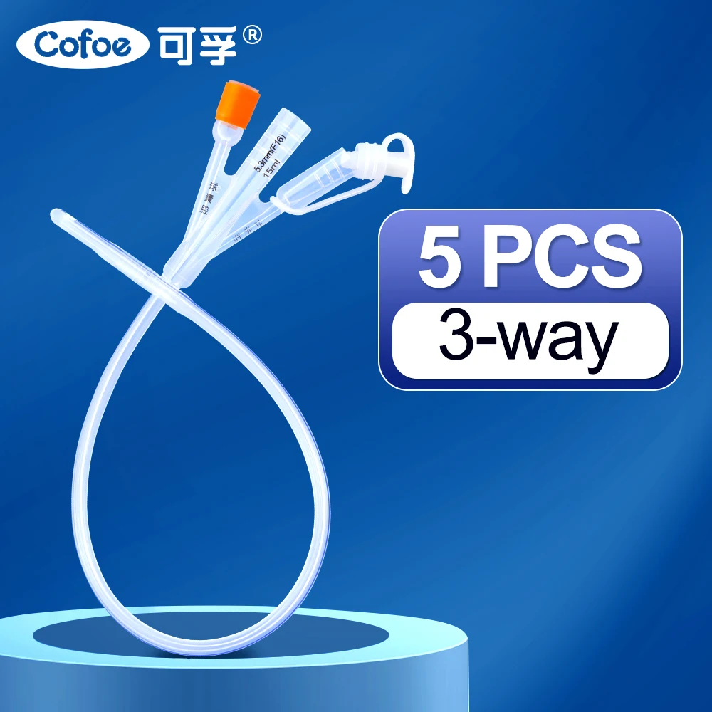 Cofoe 3 way urethral catheter double balloon silicone hose foley catheter silicone coated sterilized male sex urinary