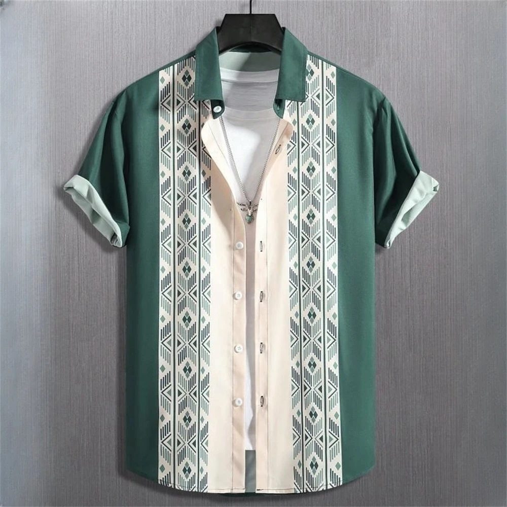 Summer Hawaiian Men's Shirt Bowling Cuff Long Sleeve Shirt Comfortable Casual Outdoor Street Short Sleeve Button Top