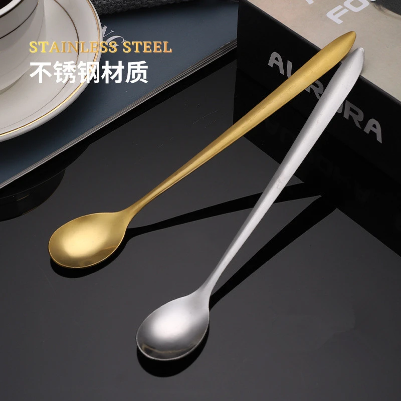 Stainless Steel Round Teaspoons Long Handle Small Cake Fruit Coffee Honey Dessert Mixing Spoon Tableware stainless steel spoon tea spoon 4131227