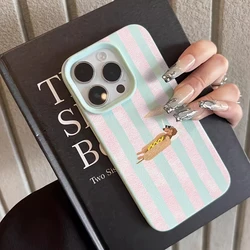 Pink Striped Dog Pattern Phone Case with Bumper Cover Design - iPhone SE (2020) (Light green)