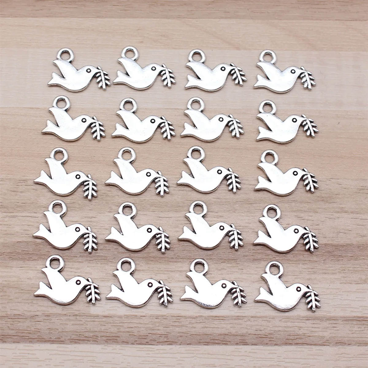 IFOCUS DIY 쥬얼리 제작용 비둘기 올리브 가지 매력, 아연 합금, 13x..