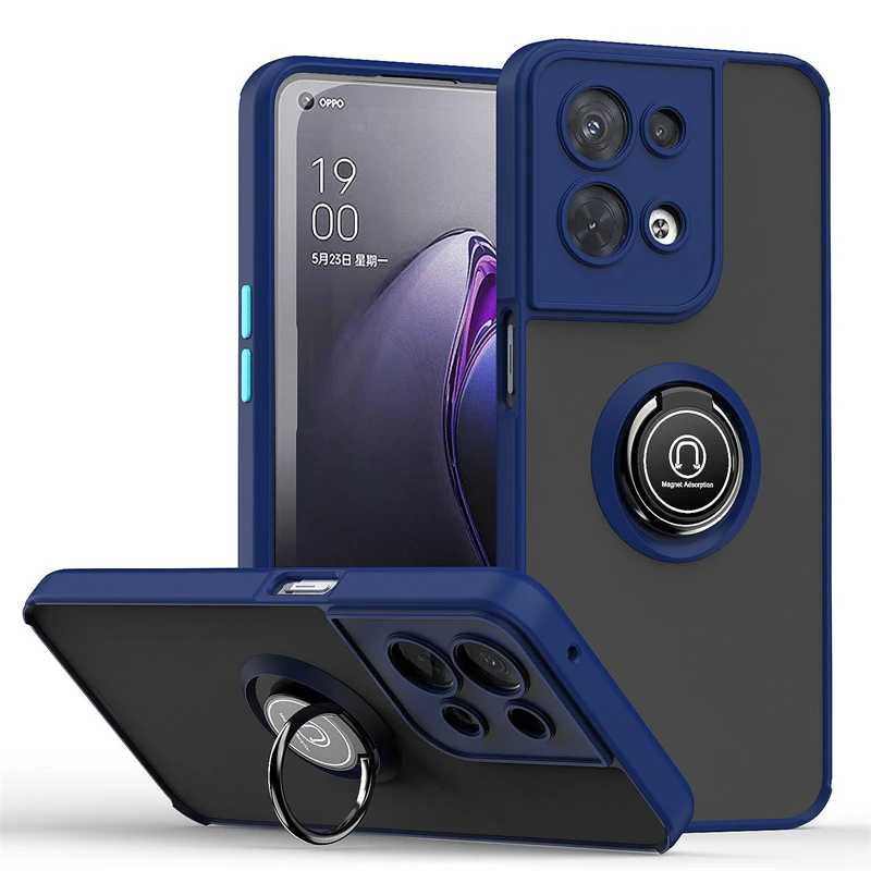 Matte Car Support Magnetic Stand Ring Phone Case for OPPO Reno 8 7 6 5 4 Pro REALME 10 9 A54 A74 A9 A53 A58 A17 Back_voghion.com