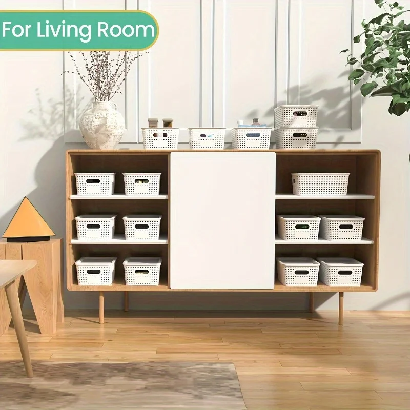 6PCS Stackable Storage Box, Plastic Storage Basket with Lid, Multi-purpose Household, Office, Desktop, Cabinet Storage Container