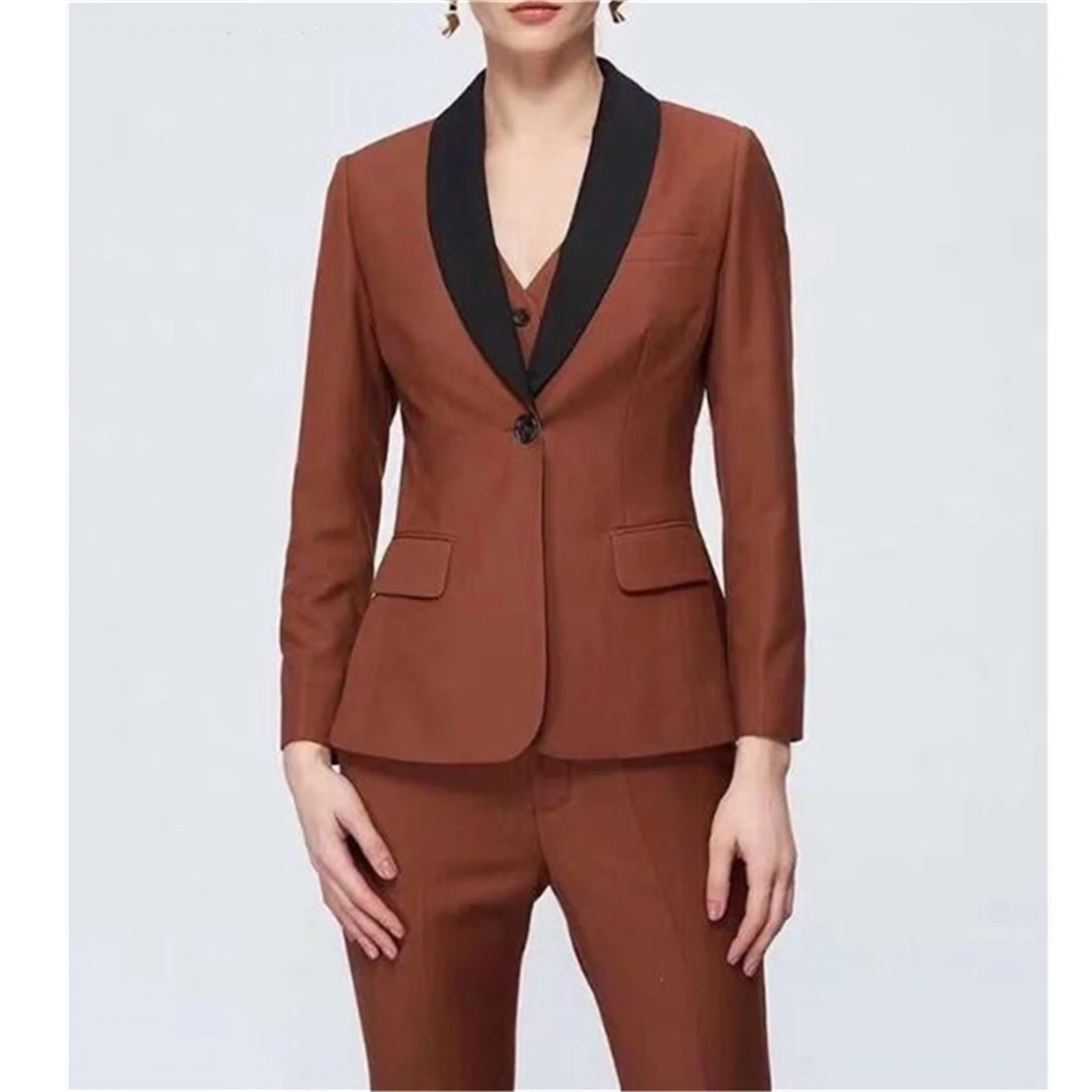 

Black Shawl Lapel Women's Suits Blazer Jacket Pants Vest Slim Fit Three Piece Single Breasted Cautom Made Blazer Terno Costume