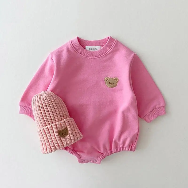Korea Baby Sweatshirt Romper Boy Spring Fall Soft Long Sleeve Cotton Bear Infant Bodysuit Girls Jumpsuits Hoodies Tops Outwear cotton jumpsuit,baby romper,baby boy bodysuits