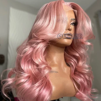 QW Onda Sciolta Parrucche Anteriori Del Merletto Sintetico per Le Donne Capelli Rosa 13X4 Parrucche Frontali Del Merletto Cosplay Glueless Fibra Resistente Al Calore