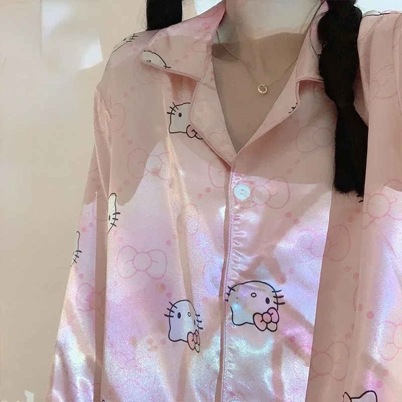 

Женская осенне-зимняя пижама Hello Kitty из вискозы с длинными рукавами и брюками