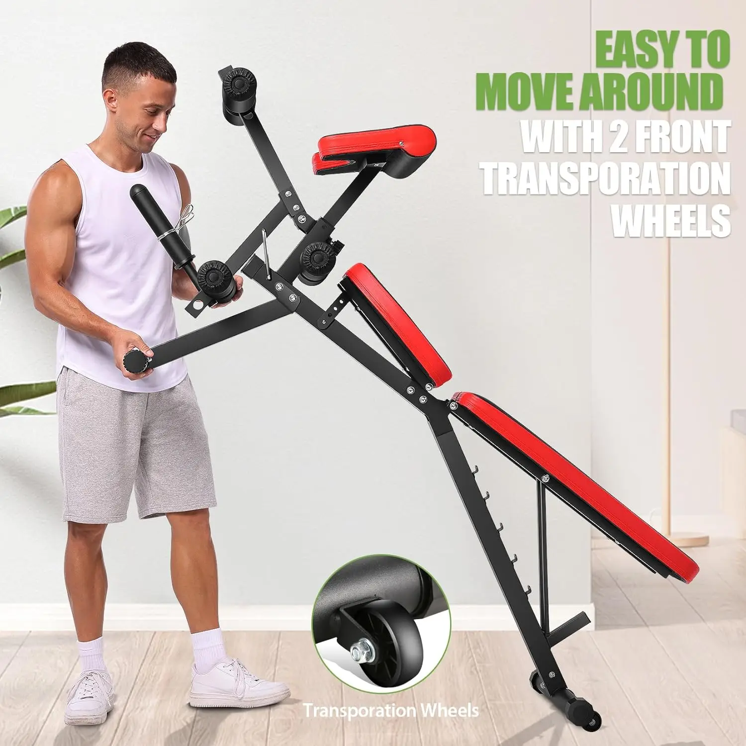 Adjustable Weight Bench, Workout Bench Press with Leg Extension & Preacher Curl Pad, Flat/Incline/Decline Sit-Up Bench