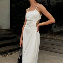 

SY21070PF 2021New Amazon European and American Style off-Neck Slim Strap Mid-Length Backless Dress