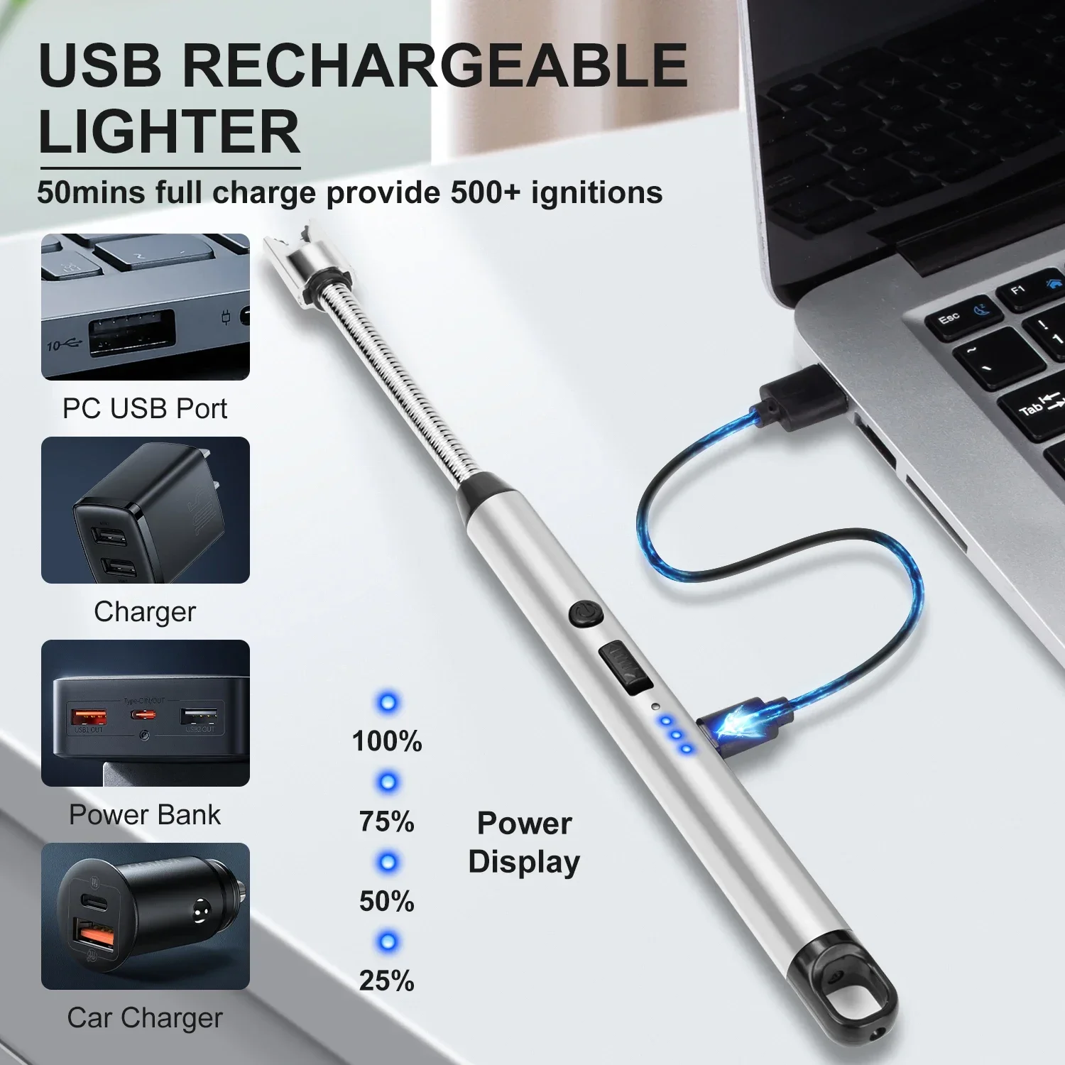 Home Kitchen Gas Stove Candles Outdoor BBQ Igniter, Rechargeable USB Windproof Lighter Smoking Accessories, Lighters Smoking 2