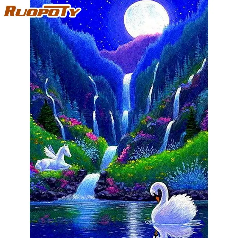 

RUOPOTY Frameless Swan Horse Animals DIY Painting By Numbers Modern Wall Art Picture Calligraphy Painting For Home Decor 40x50cm