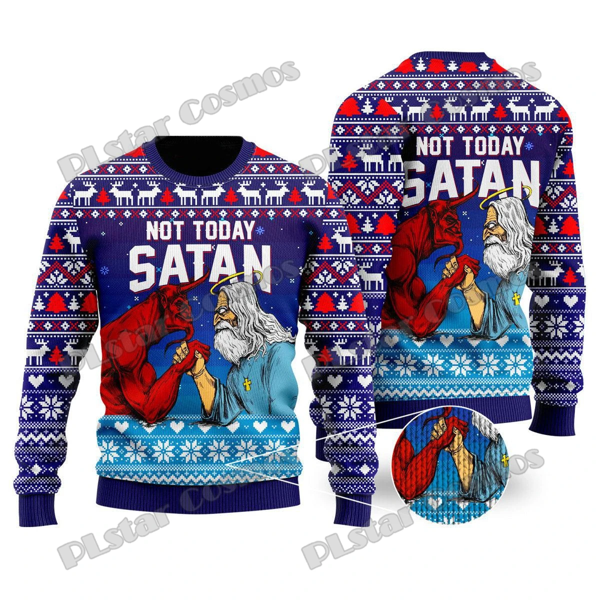 thumbnail image 1 of Suéter navideño feo con estampado 3D de Jiu Jitsu con Jesús te respalda para hombres y mujeres, suéter de punto informal de invierno MY19, 1 of 5