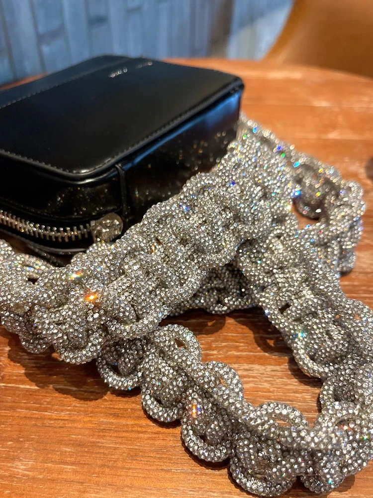 Crystal Shiny Rhinestone Diamond Bling Woven Handmade Strap For Handbag Purse Crossbody Bag Strap Glitter Belt Bag Accessories luxury pearl beading woven handmade bag strap women handbag purse belt short wide shoulder bag strap bag accessories parts