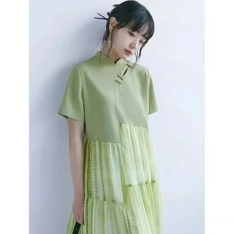 

Green dress new summer senior sense of small Mori long dress fashion cheongsam new Chinese women's clothing 2024