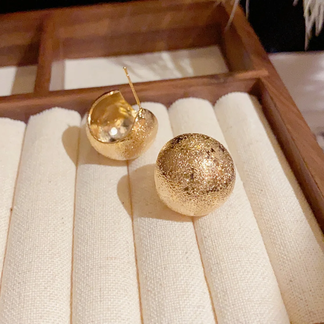 

925 Silver Needle Metal Frosted Ball Stud Earrings Gold Plated Luxury Designer Women Jewelry Korean Fashion Trend Accessories