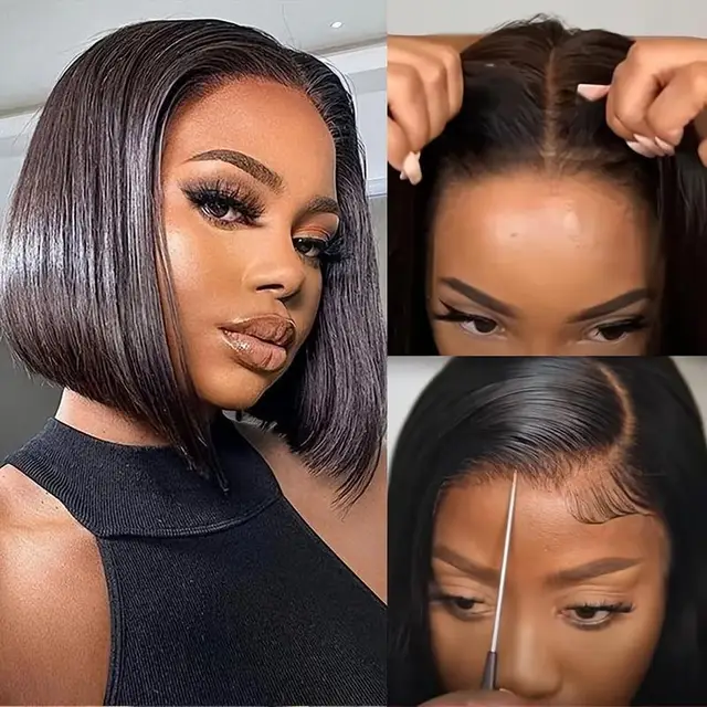 Perruques sans colle cheveux humains pré plumés pré coupés Wear and Go 5X5 HD dentelle fermeture Bob perruque droite courte Bob perruque cheveux humains pour les femmes 1