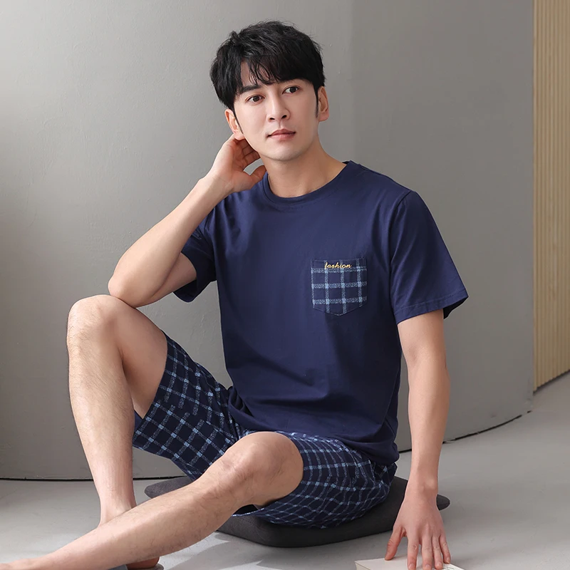 Men Pajamas Set Summer Short Sleeve Striped Casual Tracksuit Sleepshirt + Shorts 2pc Pyjamas Male 4XL 5XL 6XL 7XL Pijamas Hombre pajama sets