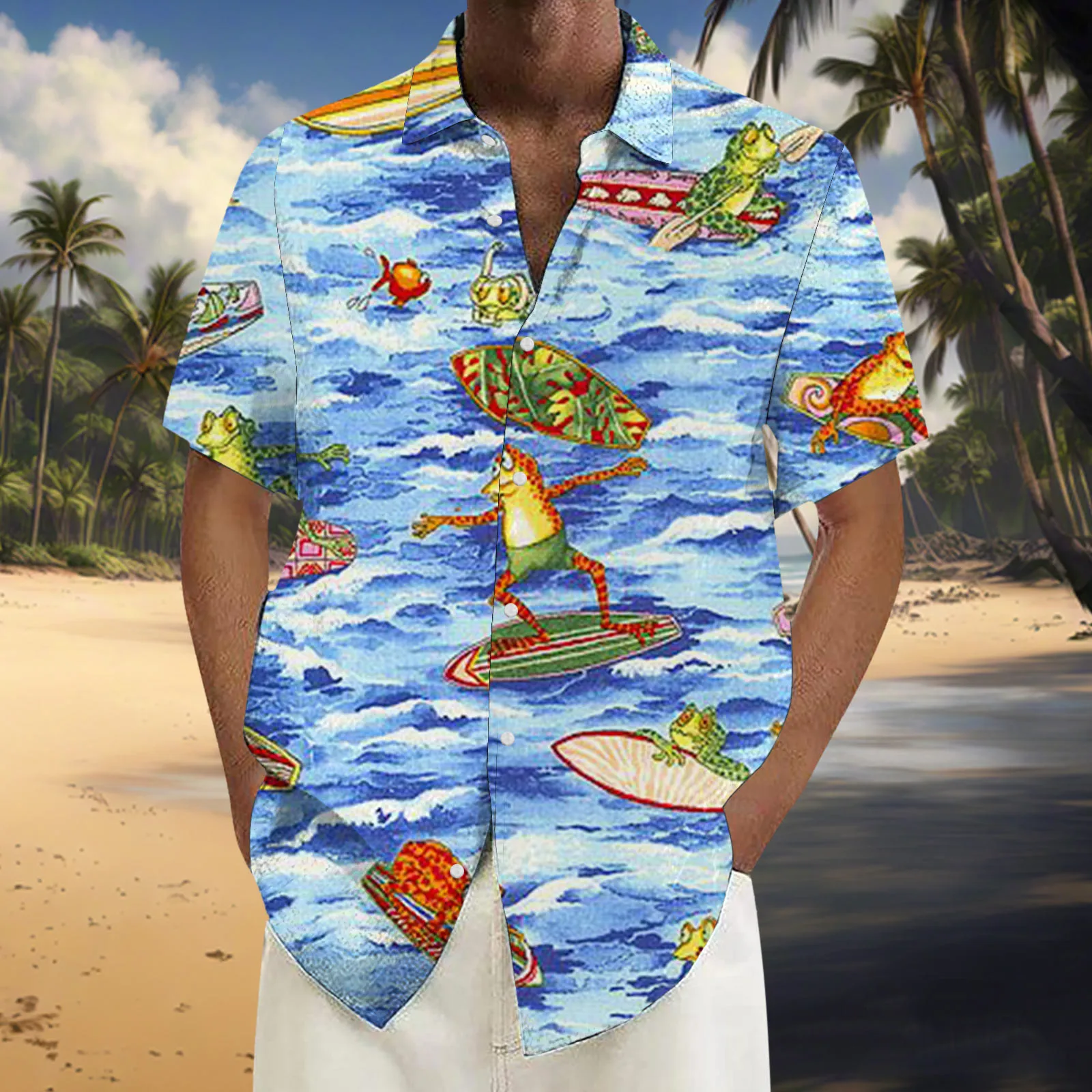 

Hawaii Casual Holiday Men's Flower Print Shirts Summer Short Sleeve Lapel Button Up Camisole Handsome Male Casual Beach T-Shirts