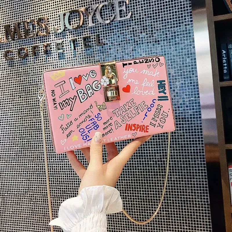 Crossbody Bags Letter Printing Trend Design Personality Box All Match Fashionable Casual Sweet Mini Chain Shoulder Bag for Women