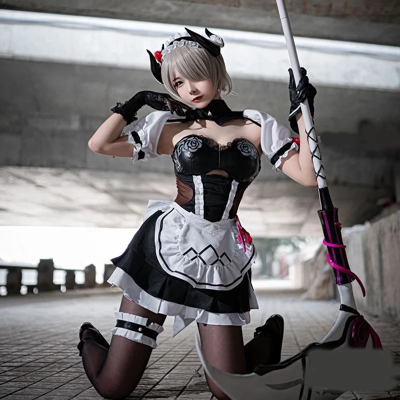

Anime Honkai Impact 3 Rita Rossweisse Cosplay Costume Black Rose Maid Dress Christmas Maid Women Full Set