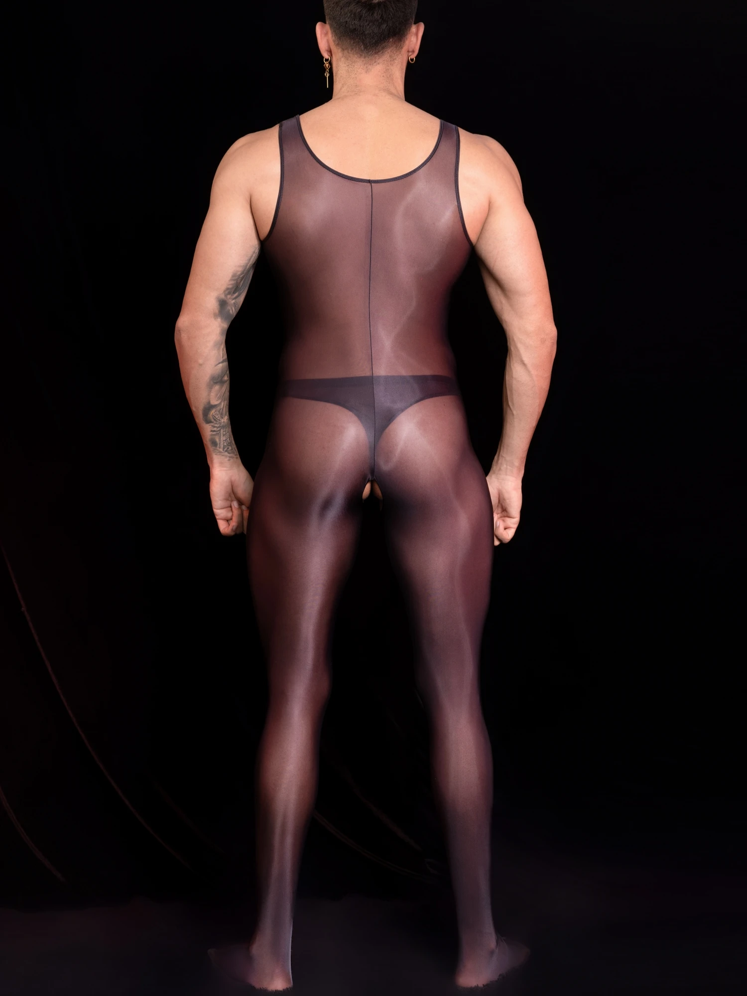 Men jumpsuits See Through Sleeveless Sleepwear Open Crotch