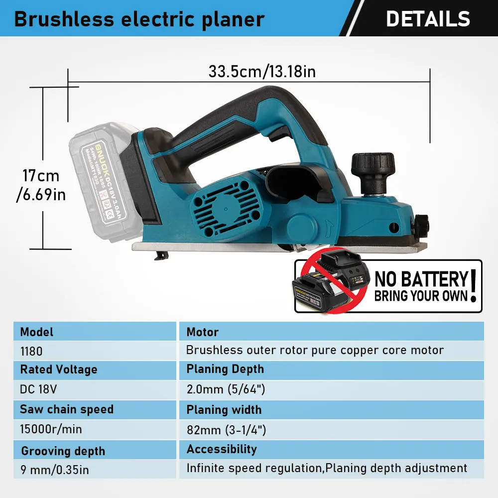 Brushless 9mm Cordless Planer 3