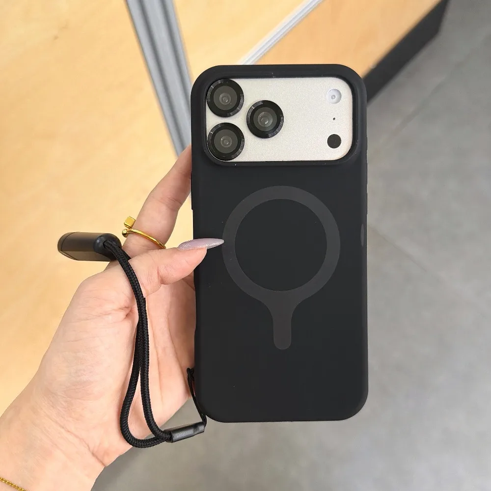 Luxury Silicone Case with Hand Wrist Strap and Lens Protector - Contrast Lanyard Cover