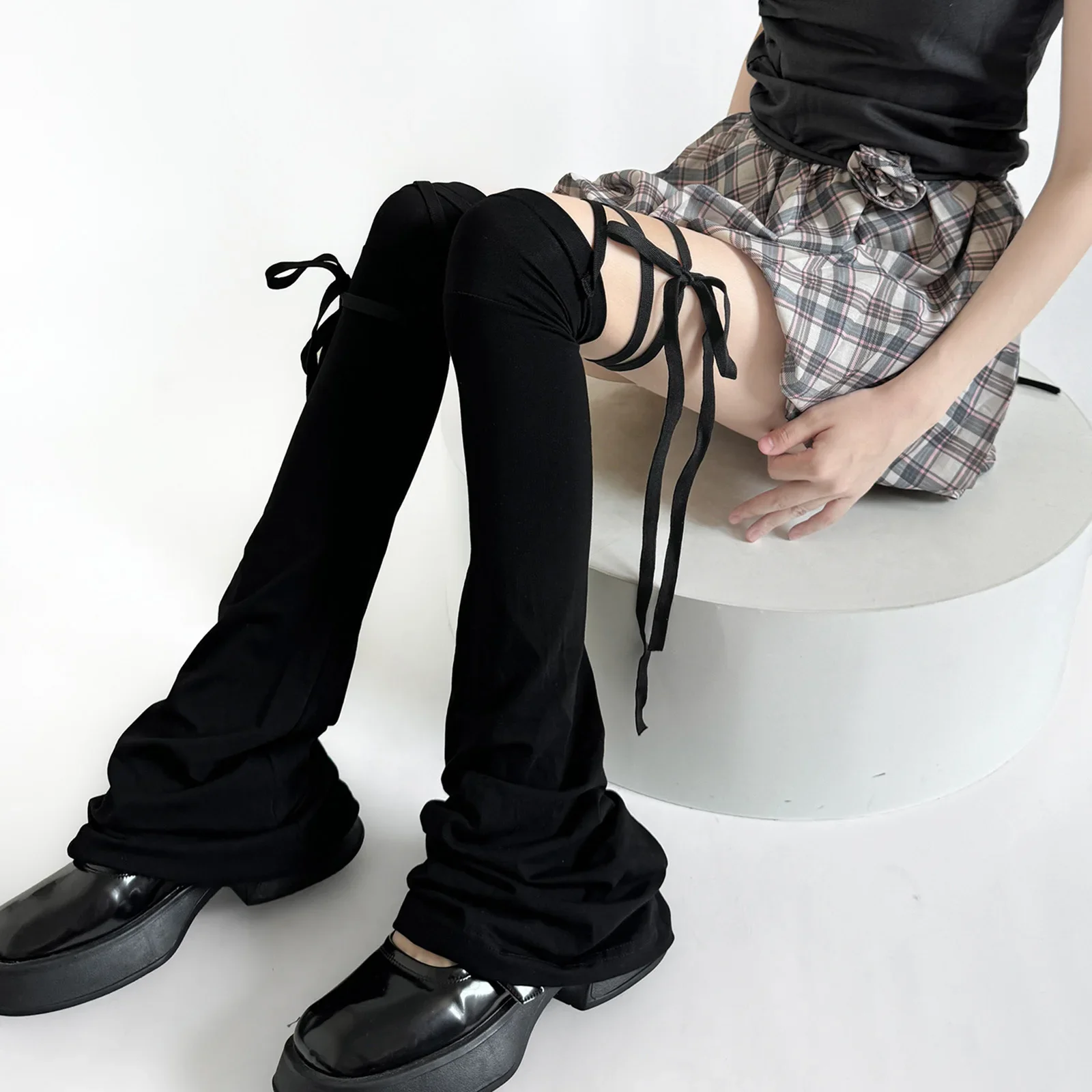 Y2k Women Leg Warmer Soft Solid Color Over The Knee Tie-up Thigh-high Leg Warmers Socks for Party Street