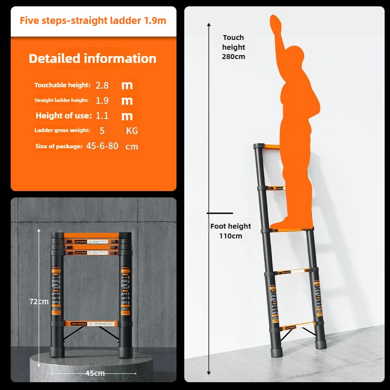 סולם טלסקופי אלומיניום ישר או 2 ב-1 סולם מתקפל מורחב רב תכליתי לניקוי גגות ביתי נייד
