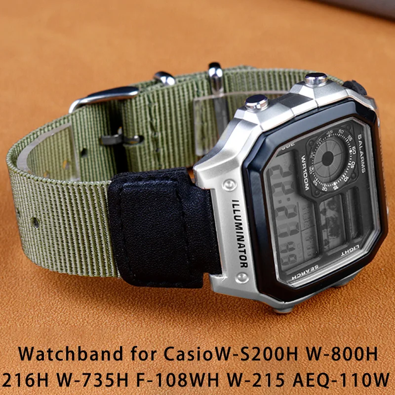 Cinturino Per Cinturino In Nylon Nero Verde Da 18Mm Per Casio G Shock W-S200H W-800H W-216H W-735H F-108Wh W-215 Aeq-110W Bracciale Da Polso