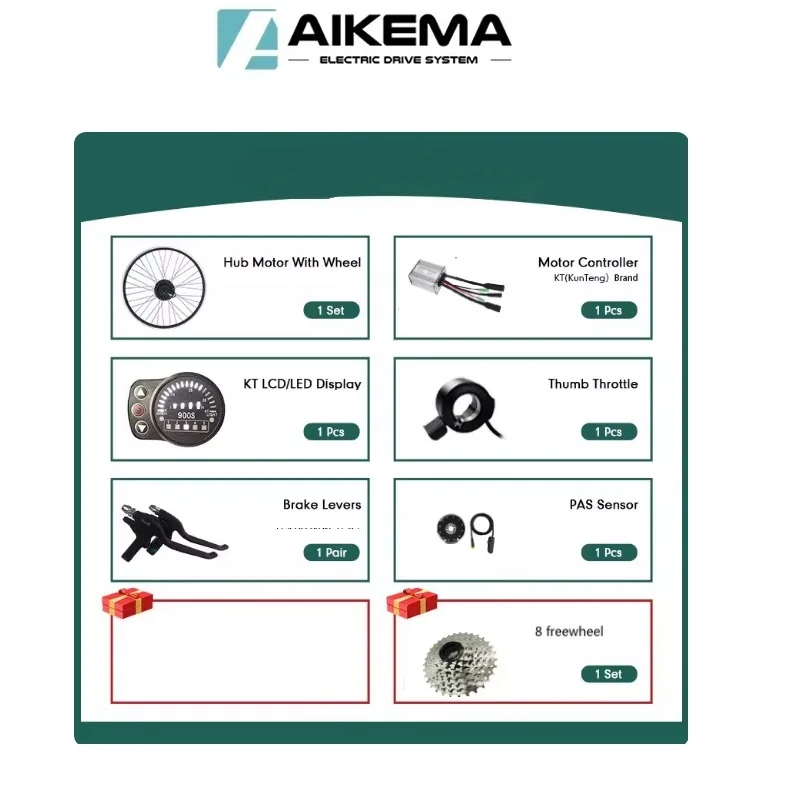 AKM Q100CST 36V 250W 카세트 리어 허브 모터 브러시리스 기어드 전기 자전거 개조 키트 20인치 휠