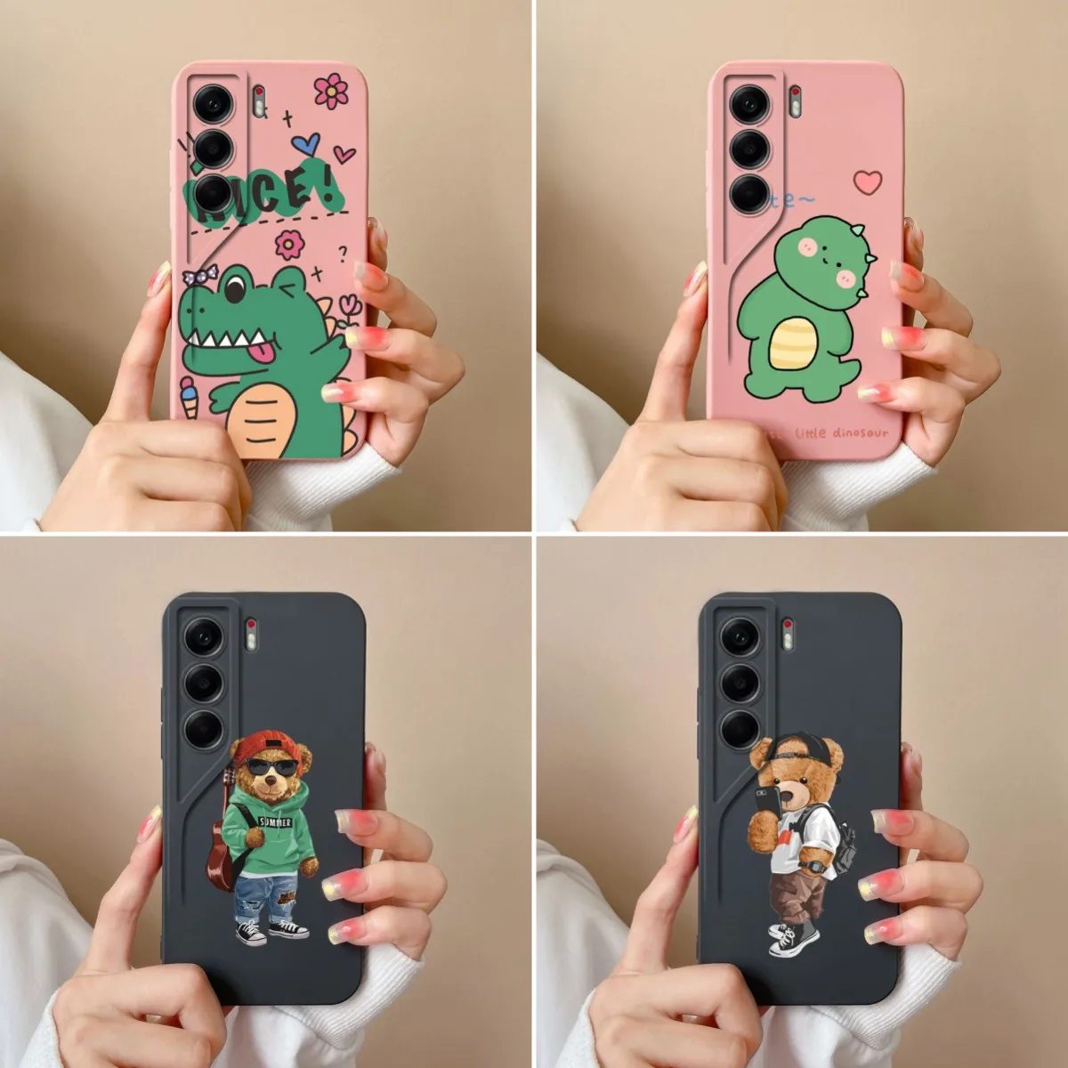 Cute Dinosaur Bear Pattern Liquid Silicone Shockproof Phone Case