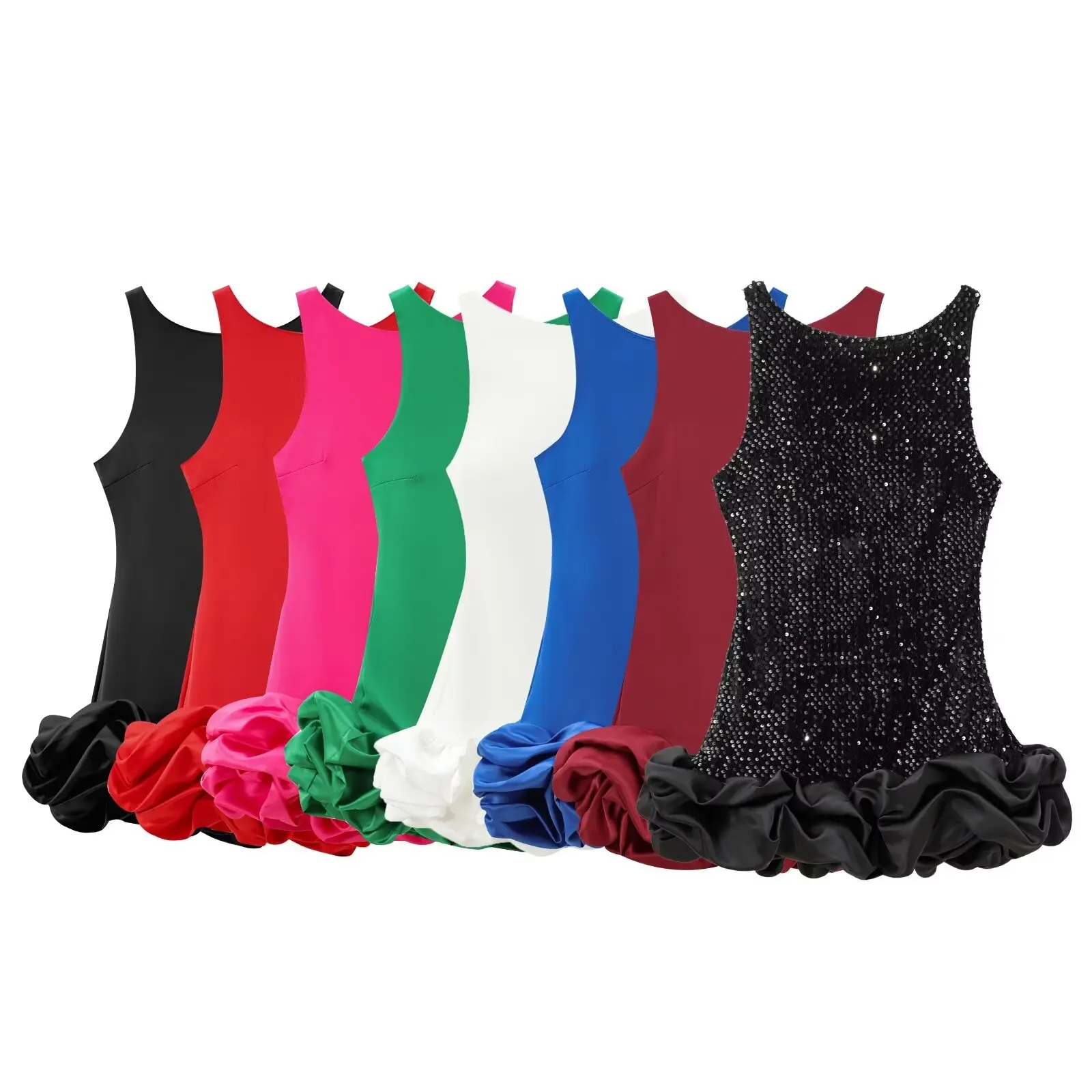 TFMLN Women Sexy Ball Gown Dress 2024 Fashion Female Sleeveless Backless Dress Elegant Ruffles Slim Back Zipper Party Dress