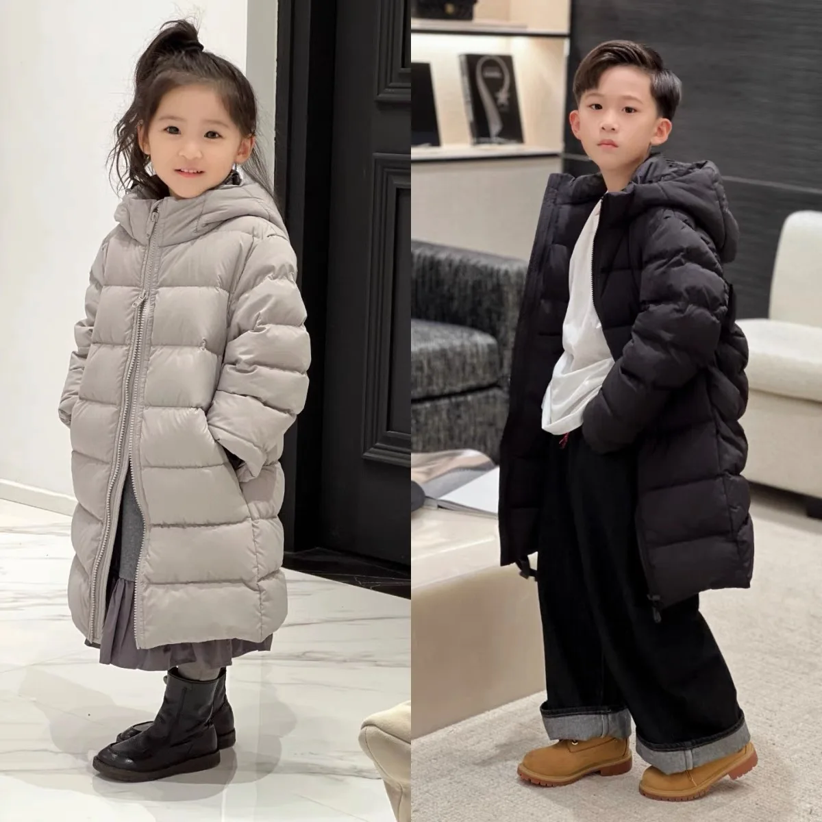 

23 Autumn and Winter New Outdoor Waterproof, Windproof, Thick, Warm, Long Down Coat for Boys and Girls, Snow Coat