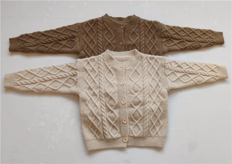 Autumn New Baby Knitwear Boys Kintted Cardigan Twists Sweaters Coat Toddler Kids Cotton Clothes Outwear Girls Jacket Tops