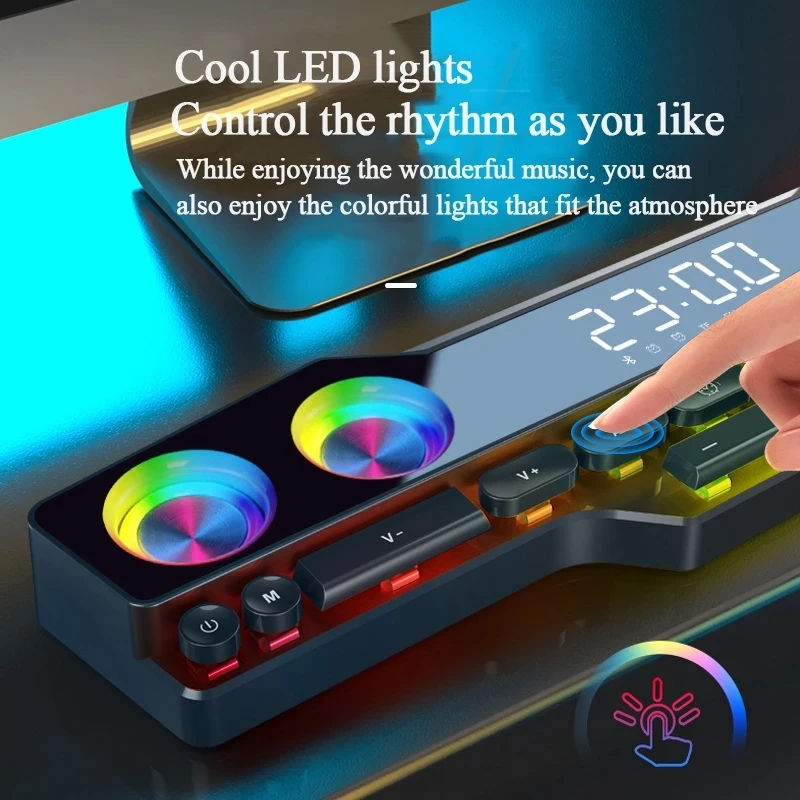 RGB TV Bluetooth Wireless Sound Bar 16W Bluetooth Speaker 5.0 Computer 4D Stereo Subwoofer AUX PC Home Clock Indoor Sound Bar