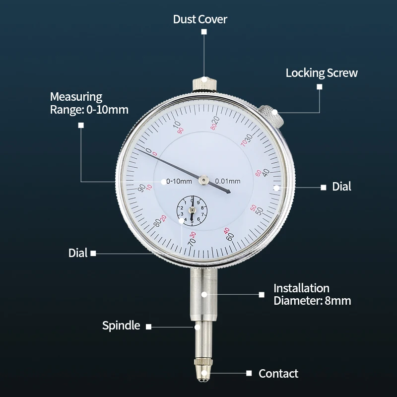 

0-10mm Dial Indicator Gauge Precision Tool Meter 0.01 Resolution Accuracy Measurement Instrument Tools